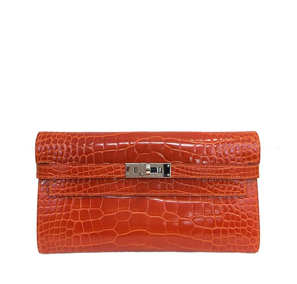 Hermès Kelly Long Wallet Orange Alligator Bag – Bag Essentials Hub